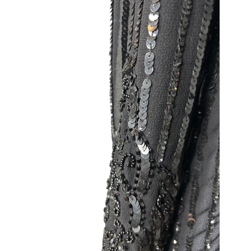 Vintage J Kara Sheer Black Sequin Beaded Blouse Evening Snap Ornate floral - Picture 3 of 9